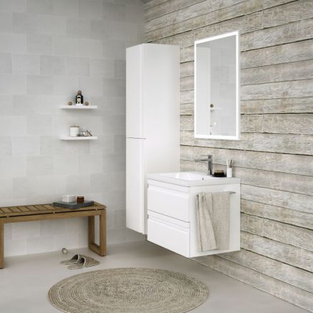Badezimmermöbel - Set B Bikaner, 3-teilig inkl. Waschtisch / Waschbecken, Farbe: Weiß glänzend