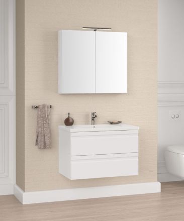 Badezimmermöbel - Set E Bikaner, 2-teilig inkl. Waschtisch / Waschbecken, Farbe: Weiß glänzend