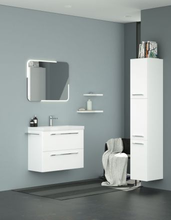 Badezimmermöbel - Set S Thane, 3-teilig inkl. Waschtisch / Waschbecken, Farbe: Weiß glänzend