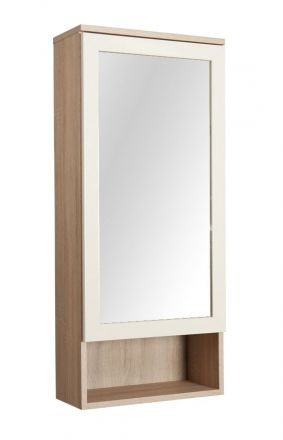 Hängeschrank Baeza 05 mit Spiegeltür, Farbe Eiche Braun / Creme, 114 x 50 x 22 cm, 1 offenes Ablagefach, 3 Einlegeböden