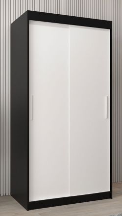 Schiebetürenschrank / Kleiderschrank Bisaurin 1A, Farbe: Schwarz / Weiß matt - Abmessungen: 200 x 100 x 62 cm ( H x B x T)