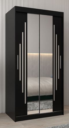 Schiebetürenschrank / Kleiderschrank mit Spiegel Tomlis 01A, Farbe: Schwarz - Abmessungen: 200 x 100 x 62 cm (H x B x T)