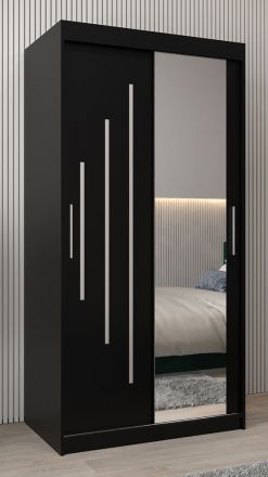 Schiebetürenschrank / Kleiderschrank mit Spiegel Tomlis 01B, Farbe: Schwarz - Abmessungen: 200 x 100 x 62 cm (H x B x T)