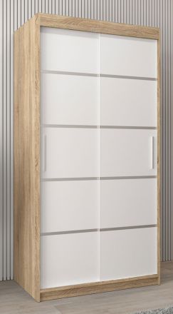 Schiebetürenschrank / Kleiderschrank Jan 01A, Farbe: Eiche Sonoma / Weiß matt - Abmessungen: 200 x 100 x 62 cm ( H x B x T)