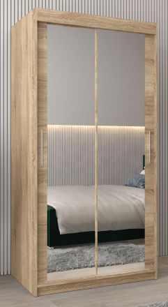 Schiebetürenschrank / Kleiderschrank Bisaurin 1D mit Spiegel, Farbe: Eiche Sonoma - Abmessungen: 200 x 100 x 62 cm ( H x B x T)
