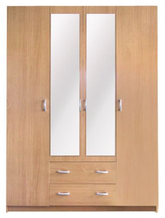 Garderobenschrank mit Spiegel, Farbe: Erle - Abmessungen: 220 x 130 x 55 cm  (H x B x T), Türen Anzahl 7, Höhe (cm) 220, Länge/Tiefe (cm) 55, Breite  (cm) 130, Material Holzwerkstoff