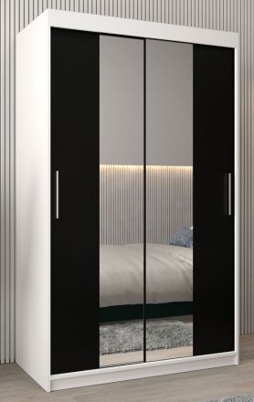 Schiebetürenschrank / Kleiderschrank Bisaurin 2B mit Spiegel, Farbe: Weiß matt / Schwarz - Abmessungen: 200 x 120 x 62 cm ( H x B x T)