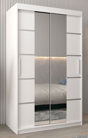 Schiebetürenschrank / Kleiderschrank Jan 02D mit Spiegel , Farbe: Weiß matt -  Abmessungen : 200 x 120 x 62 cm (H x B x T)