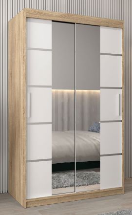 Schiebetürenschrank / Kleiderschrank Jan 02D mit Spiegel, Farbe: Eiche Sonoma / Weiß matt -  Abmessungen: 200 x 120 x 62 cm (H x B x T)