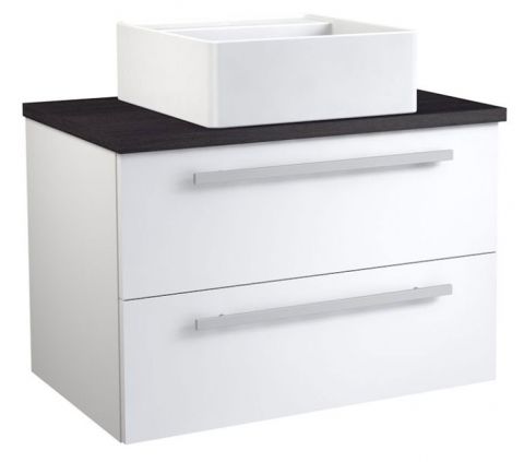 Waschtischunterschrank Bidar 69, Farbe: Weiß glänzend / Eiche Schwarz – 53 x 75 x 45 cm (H x B x T)