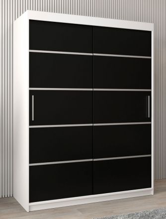 Schiebetürenschrank / Kleiderschrank Jan 03A, Farbe:  Schwarz / Weiß matt - Abmessungen: 200 x 150 x 62 cm ( H x B x T)
