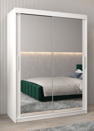Schiebetürenschrank / Kleiderschrank Bisaurin 3D mit Spiegel, Farbe: Weiß matt - Abmessungen: 200 x 150 x 62 cm ( H x B x T)