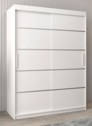 Schiebetürenschrank / Kleiderschrank Jan 03A, Farbe: Weiß matt - Abmessungen: 200 x 150 x 62 cm ( H x B x T)