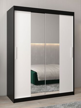 Schiebetürenschrank / Kleiderschrank Bisaurin 3B mit Spiegel, Farbe: Schwarz / Weiß matt - Abmessungen: 200 x 150 x 62 cm ( H x B x T)