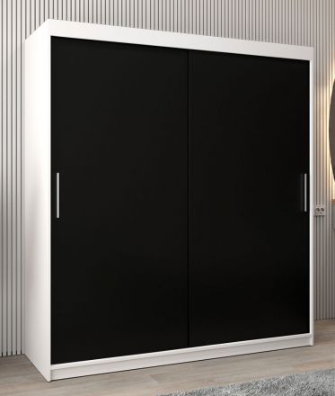 Schiebetürenschrank / Kleiderschrank Bisaurin 4A, Farbe: Weiß matt / Schwarz - Abmessungen: 200 x 180 x 62 cm ( H x B x T)