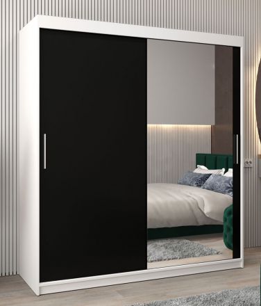 Schiebetürenschrank / Kleiderschrank Bisaurin 4C mit Spiegel, Farbe: Weiß matt / Schwarz - Abmessungen: 200 x 180 x 62 cm ( H x B x T)