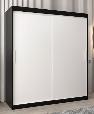 Schiebetürenschrank / Kleiderschrank Bisaurin 4A, Farbe: Schwarz / Weiß matt - Abmessungen: 200 x 180 x 62 cm ( H x B x T)
