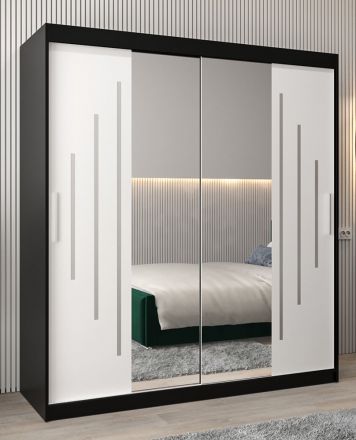 Schiebetürenschrank / Kleiderschrank mit Spiegel Tomlis 04A, Farbe: Schwarz / Weiß matt - Abmessungen: 200 x 180 x 62 cm (H x B x T)