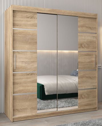 Schiebetürenschrank / Kleiderschrank Jan 04D mit Spiegel, Farbe: Eiche Sonoma - Abmessungen: 200 x 180 x 62 cm (H x B x T)