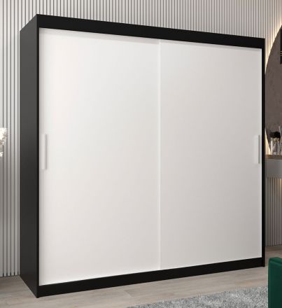 Schiebetürenschrank / Kleiderschrank Bisaurin 5A, Farbe: Schwarz / Weiß matt - Abmessungen: 200 x 200 x 62 cm ( H x B x T)