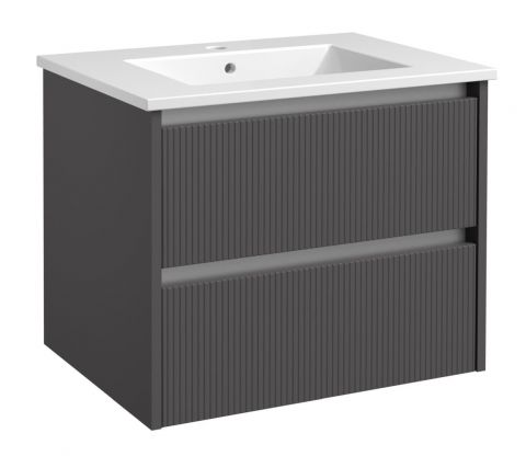 Waschtischunterschrank Malegaon 22, Farbe: Grau matt – Abmessungen: 52 x 62 x 47 cm (H x B x T)