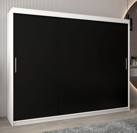 Schiebetürenschrank / Kleiderschrank Bisaurin 6A, Farbe: Weiß matt / Schwarz - Abmessungen: 200 x 250 x 62 cm ( H x B x T)