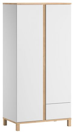 Drehtürenschrank / Kleiderschrank Lijan 08, Farbe: Weiß / Eiche - Abmessungen: 184 x 90 x 53 cm (H x B x T)