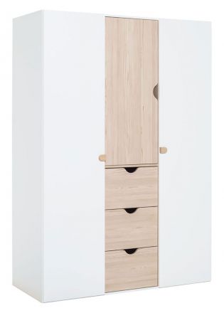 Jugendzimmer - Drehtürenschrank / Kleiderschrank Skalle 11, Farbe: Weiß / Hellbraun - Abmessungen: 206 x 141 x 64 cm (H x B x T)