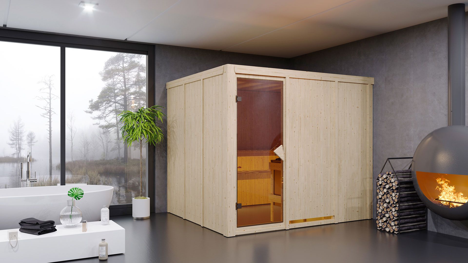 Sauna "Toivo" SET mit Ofen 9 kW Edelstahl - 231 x 196 x 198 cm (B x T x H)