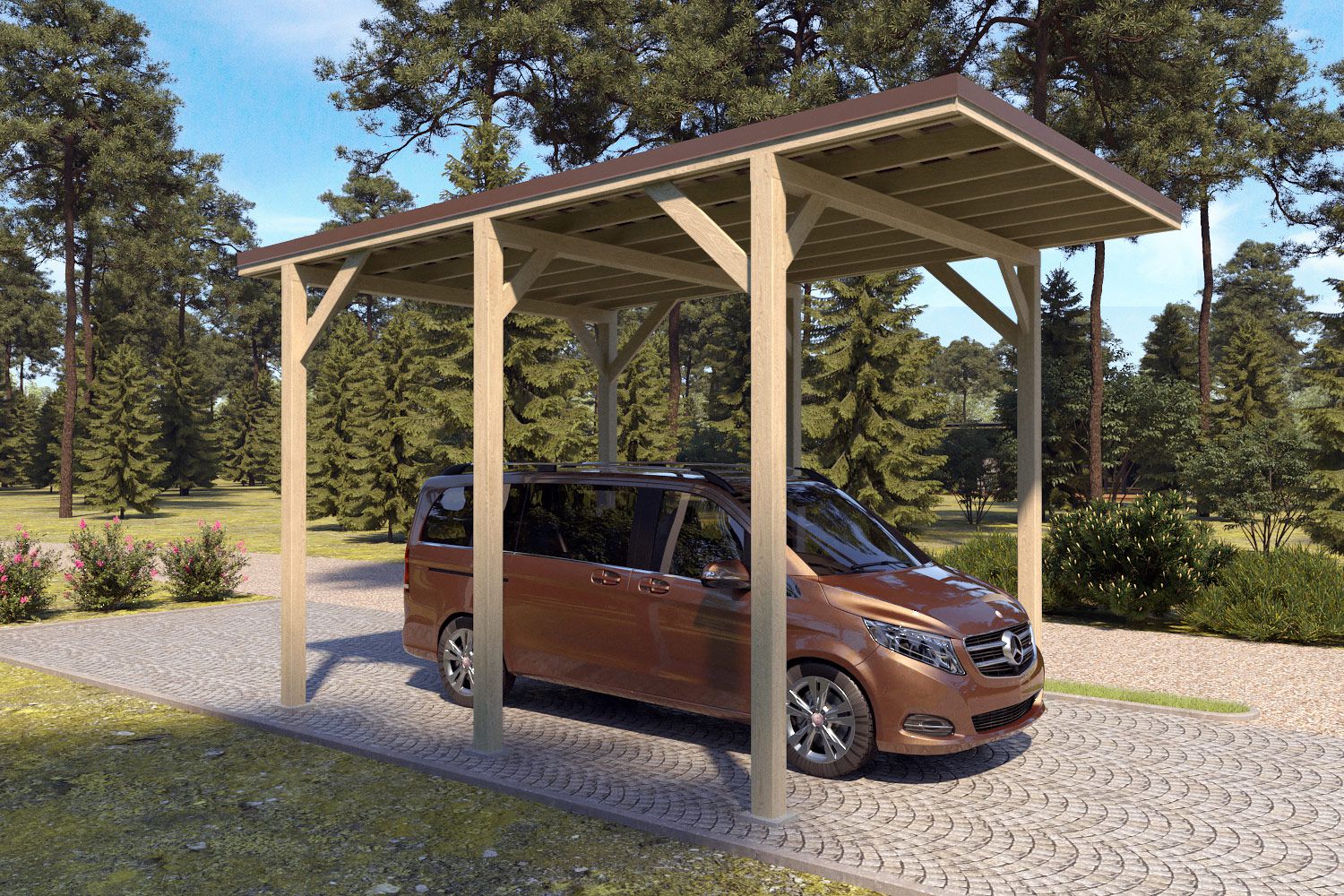 Camping Carport "Stabil" 6 x 4 m (LxB) | 250 kg/m² Dachlast | 24 m² | Natur mit dunkelbraunem Dach