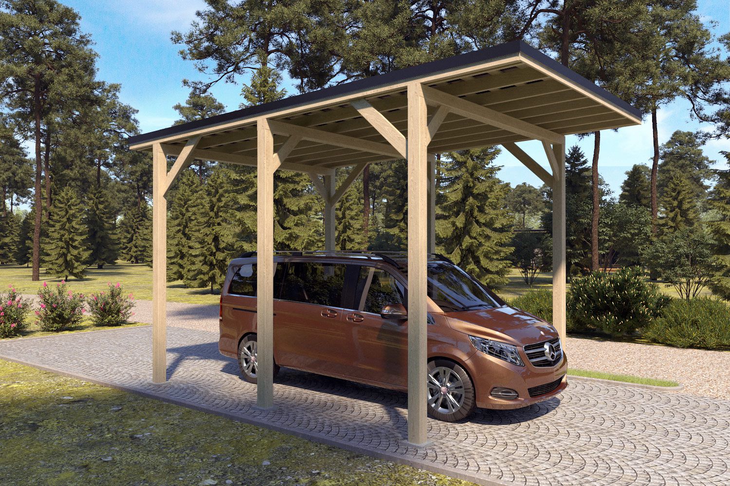 Camping Carport "Stabil" 6 x 4 m (LxB) | 250 kg/m² Dachlast | 24 m² | Natur mit schwarzem Dach