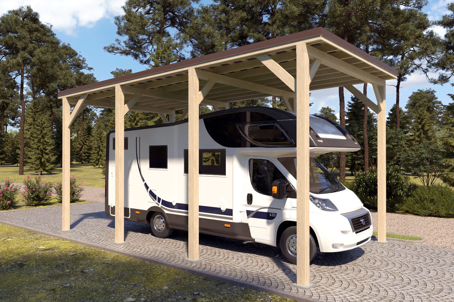 Camping Carport "Stabil" 7 x 4 m (LxB) | 250 kg/m² Dachlast | 28 m² | Natur mit dunkelbraunem Dach