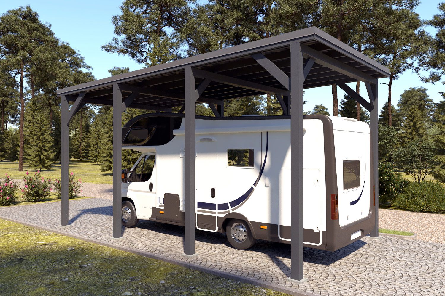 Camping Carport "Stabil" 7 x 4 m (LxB) | 250 kg/m² Dachlast | 28 m² | Anthrazitgrau mit dunkelgrauem Dach