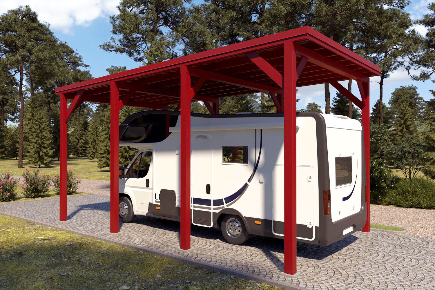 Camping Carport "Stabil" 7 x 4 m (LxB) | 250 kg/m² Dachlast | 28 m² | Oxidrot mit rotem Dach