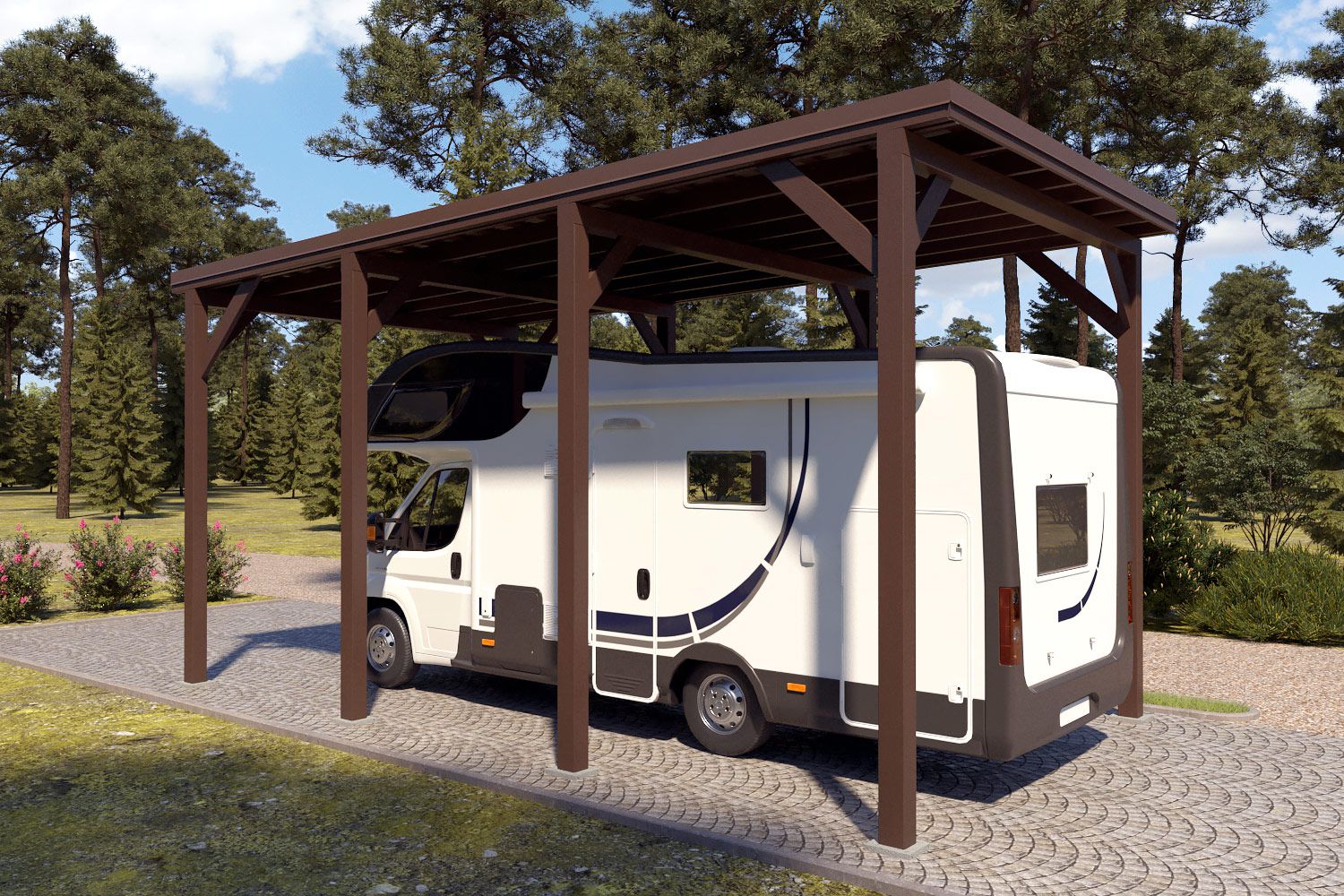 Camping Carport "Stabil" 7 x 4 m (LxB) | 250 kg/m² Dachlast | 28 m² | Graubraun mit dunkelbraunem Dach