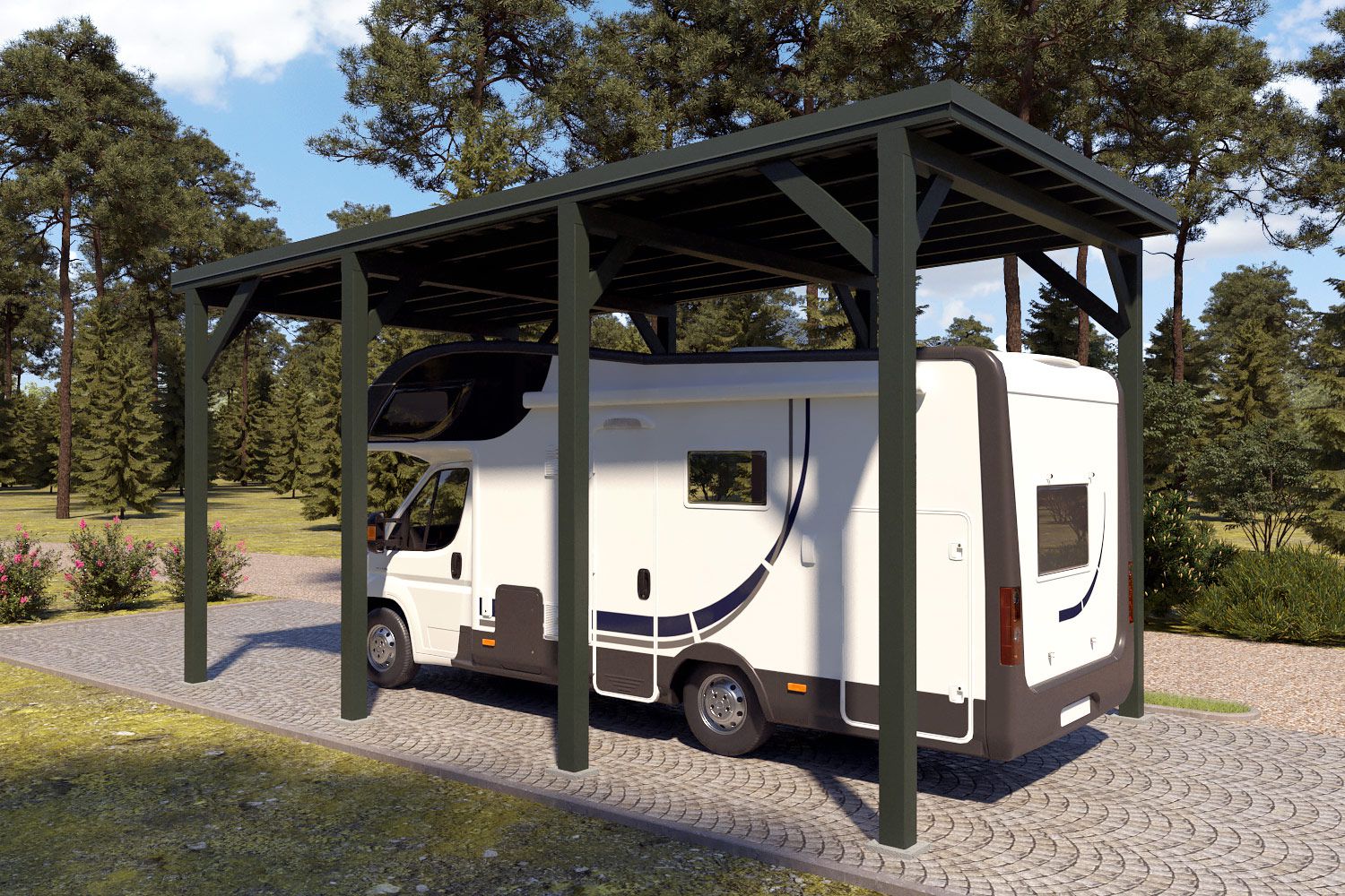 Camping Carport "Stabil" 7 x 4 m (LxB) | 250 kg/m² Dachlast | 28 m² | Chromoxidgrün mit dorngrünem Dach