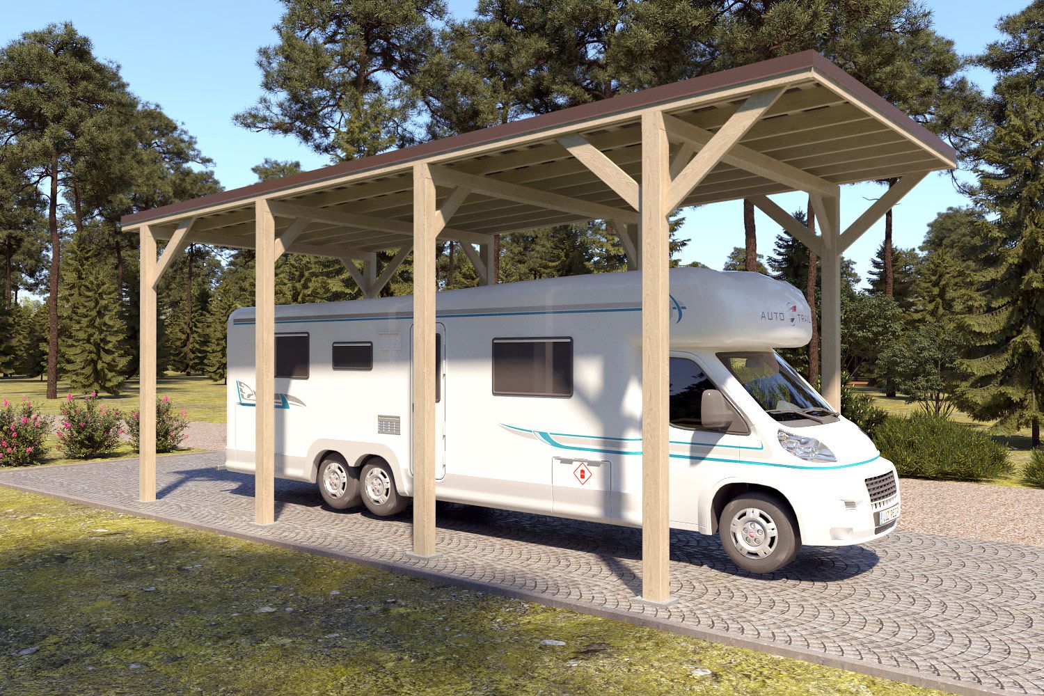 Camping Carport "Stabil" 8 x 4 m (LxB) | 250 kg/m² Dachlast | 32 m² | Imprägniert mit dunkelbraunem Dach
