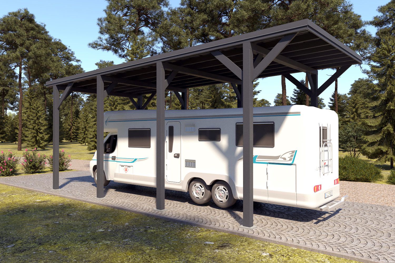 Camping Carport "Stabil" 8 x 4 m (LxB) | 250 kg/m² Dachlast | 32 m² | Anthrazitgrau mit dunkelgrauem Dach