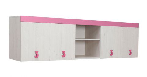 Kinderzimmer - Hängeschrank Luis 14, Farbe: Eiche Weiß / Rosa - 58 x 205 x 42 cm (H x B x T)