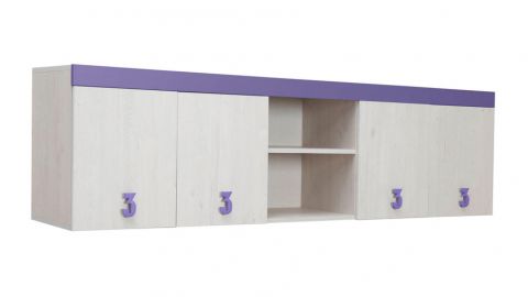 Kinderzimmer - Hängeschrank Luis 14, Farbe: Eiche Weiß / Lila - 58 x 205 x 42 cm (H x B x T)