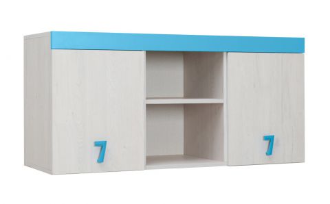 Kinderzimmer - Hängeschrank Luis 15, Farbe: Eiche Weiß / Blau - 58 x 120 x 42 cm (H x B x T)