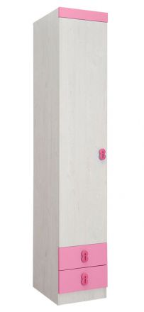 Kinderzimmer - Drehtürenschrank / Kleiderschrank Luis 17, Farbe: Eiche Weiß / Rosa - 218 x 40 x 52 cm (H x B x T)