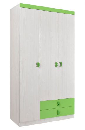 Kinderzimmer - Drehtürenschrank / Kleiderschrank Luis 21, Farbe: Eiche Weiß / Grün - 218 x 120 x 52 cm (H x B x T)