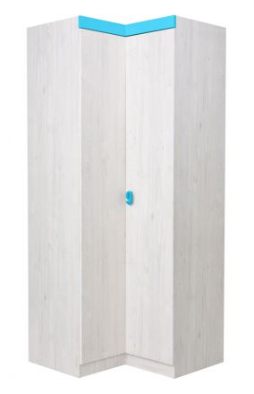 Kinderzimmer - Drehtürenschrank / Eckkleiderschrank Luis 22, Farbe: Eiche Weiß / Blau - 218 x 91/93 x 52 cm (H x B x T)