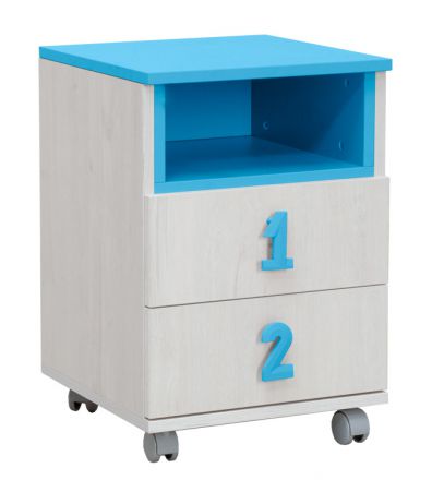 Kinderzimmer - Rollcontainer Luis 23, Farbe: Eiche Weiß / Blau - 60 x 40 x 42 cm (H x B x T)