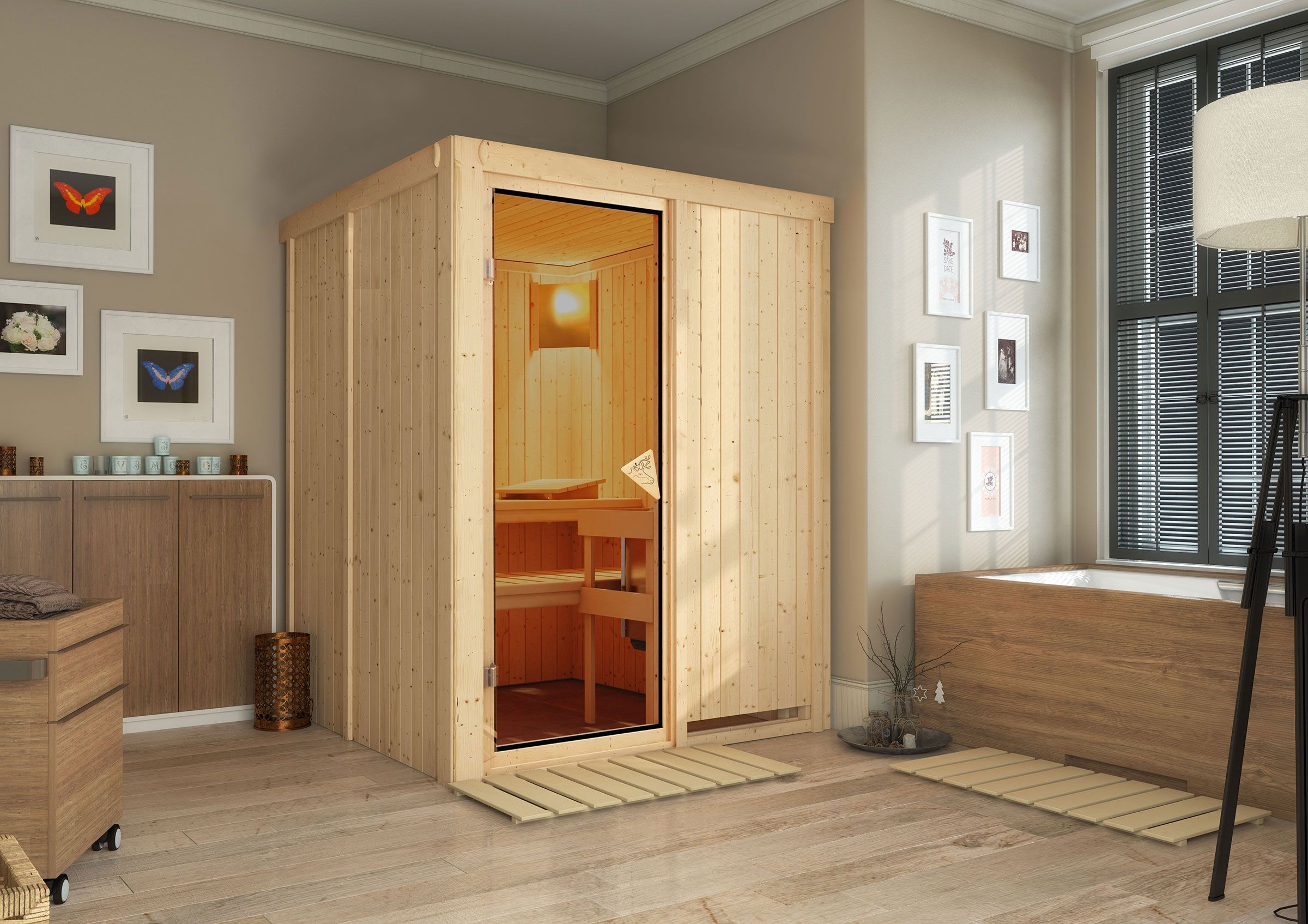Sauna "Niilo" AKTION mit bronzierter Tür - Farbe: Natur - 151 x 151 x 198 cm (B x T x H)
