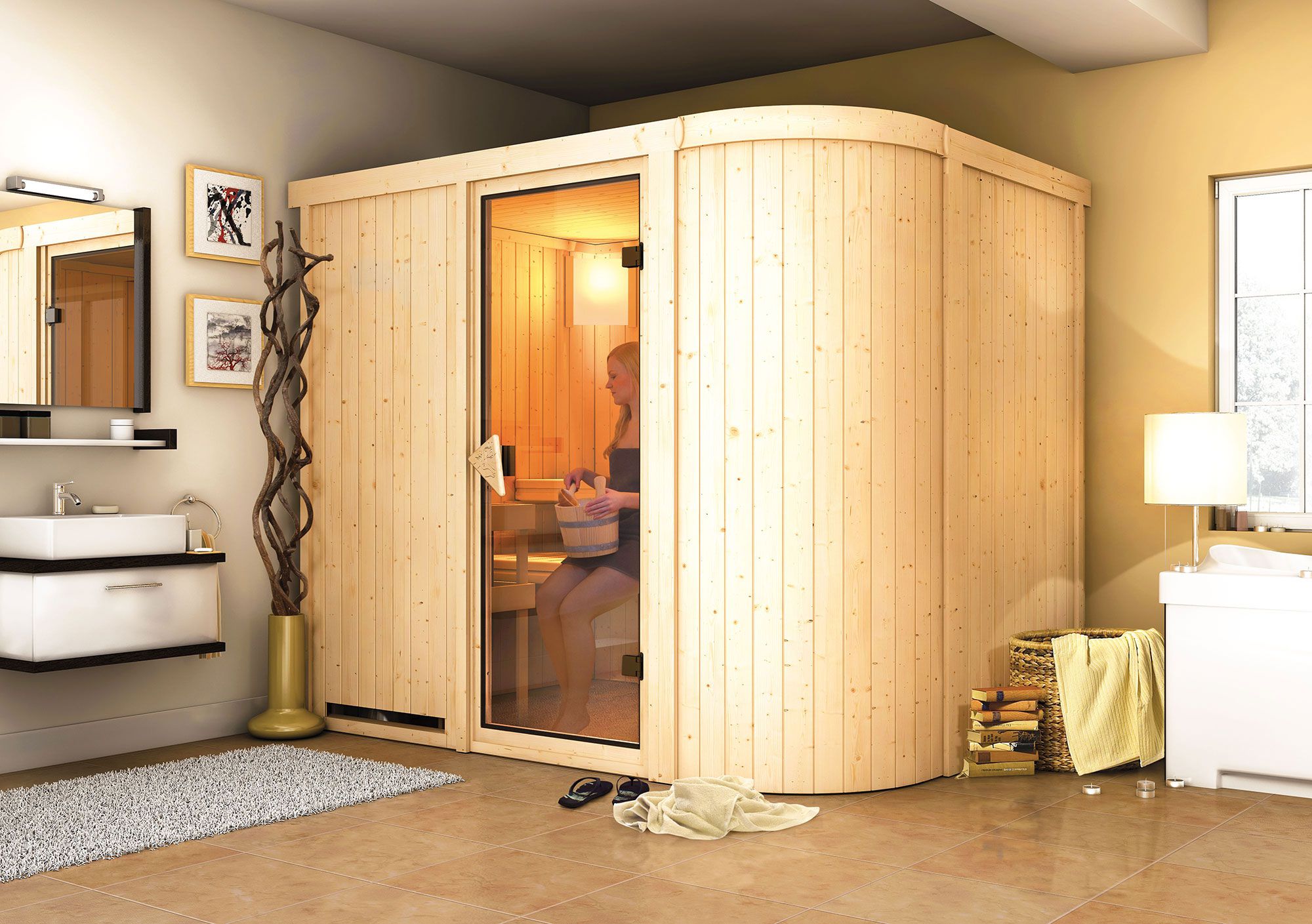 Sauna "Einar" SET mit bronzierter Tür & Ofen 9 kW - 231 x 170 x 198 cm (B x T x H)