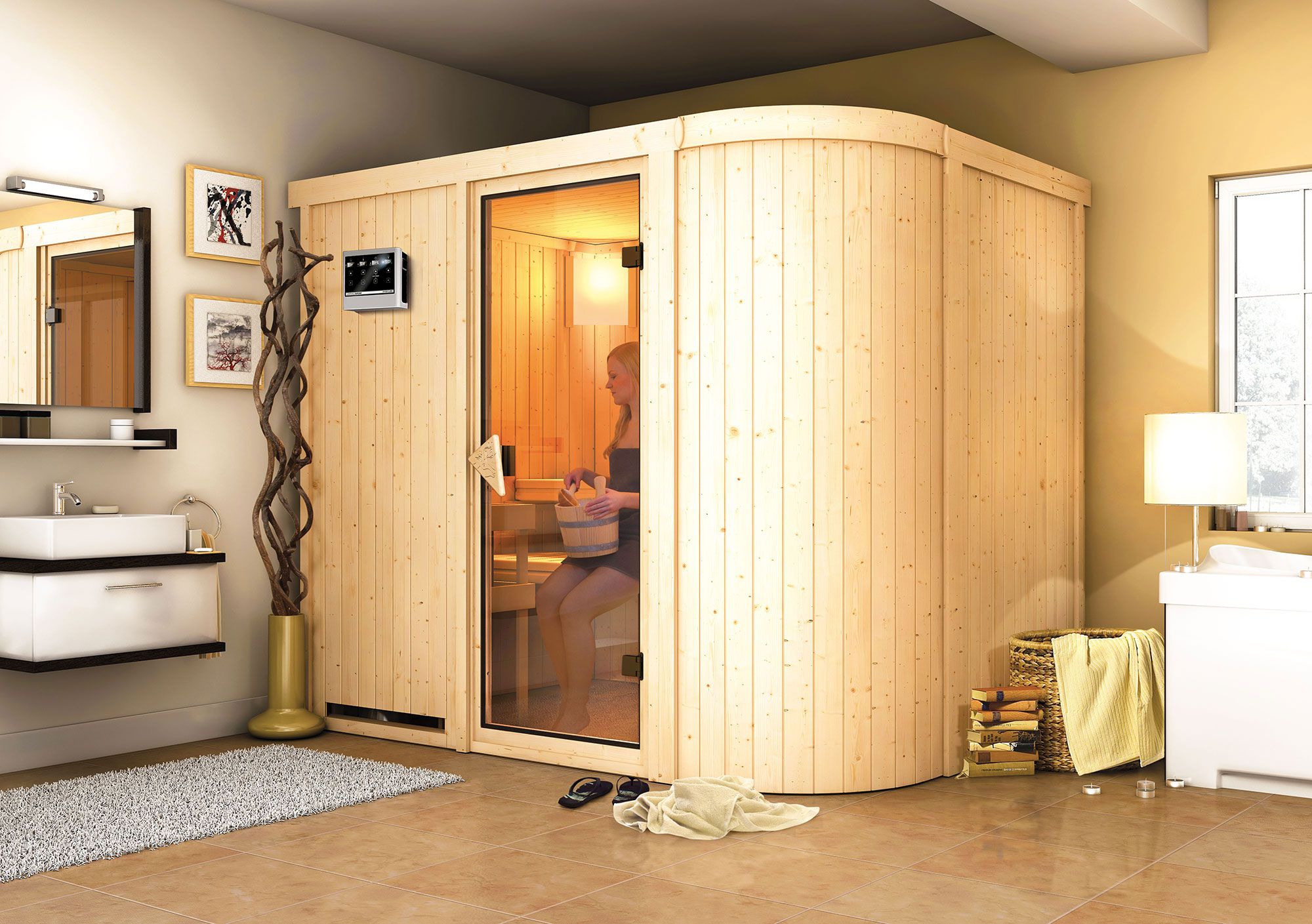 Sauna "Einar" SET mit bronzierter Tür & Ofen BIO 9 kW - 231 x 170 x 198 cm (B x T x H)