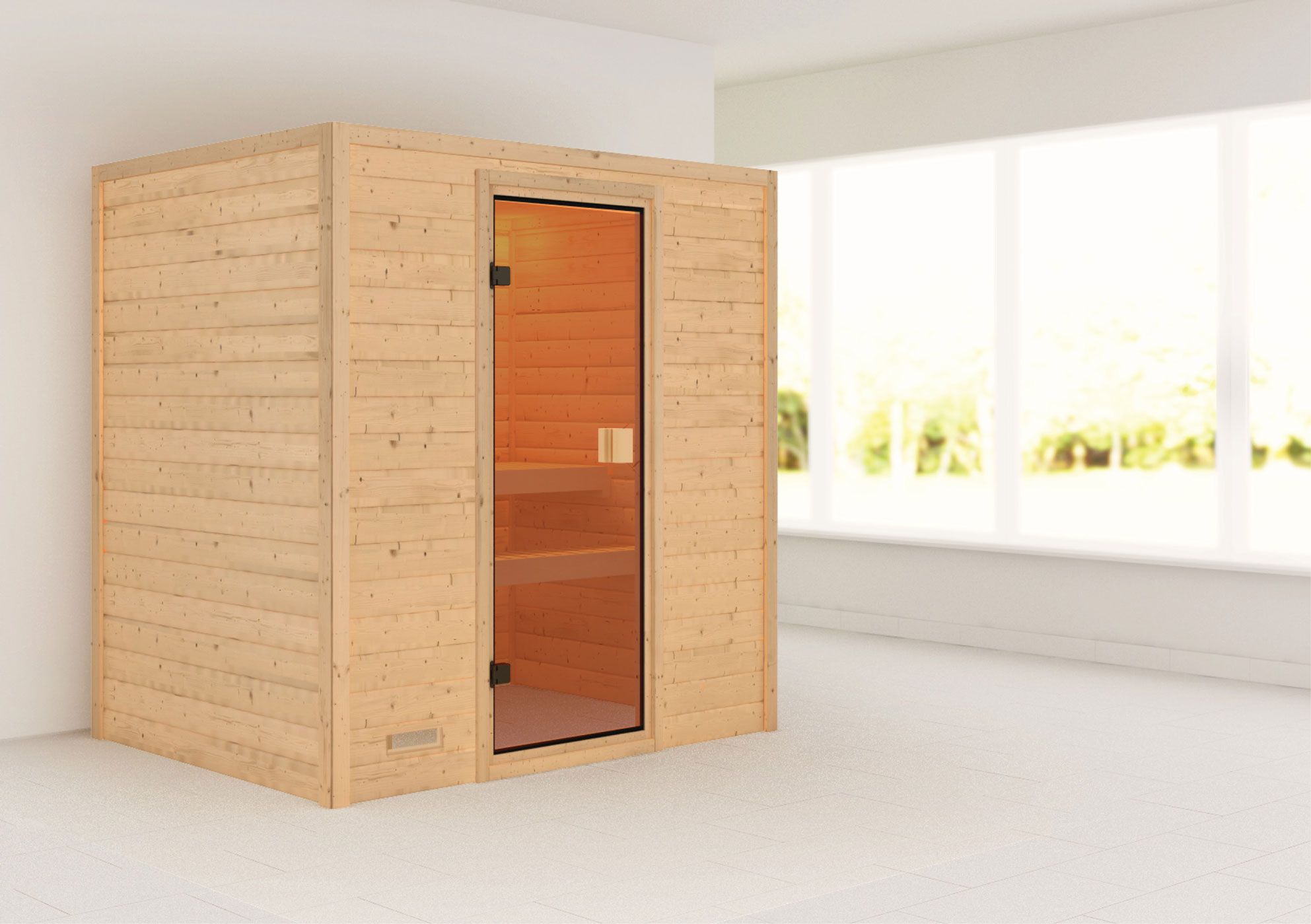 Sauna "Holmger" mit bronzierter Tür - Farbe: Natur - 196 x 146 x 198 cm (B x T x H)