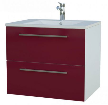 Waschtischunterschrank Bijapur 16, Farbe: Rot glänzend – 50 x 62 x 47 cm (H x B x T)